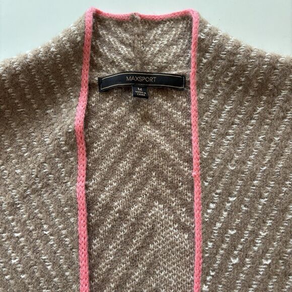 Maxsport Womens Oversized Cozy Sweater Cardigan Light Brown Cream Pink Trim Boho - Picture 5 of 6